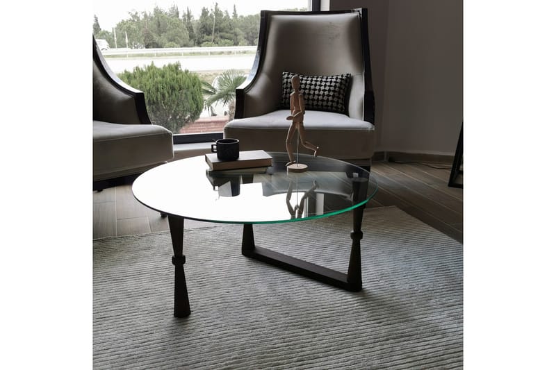 Sabani Sofabord 80 cm Rundt Formede Ben - Glas/Valnøddebrun - Møbler - Borde - Sofabord
