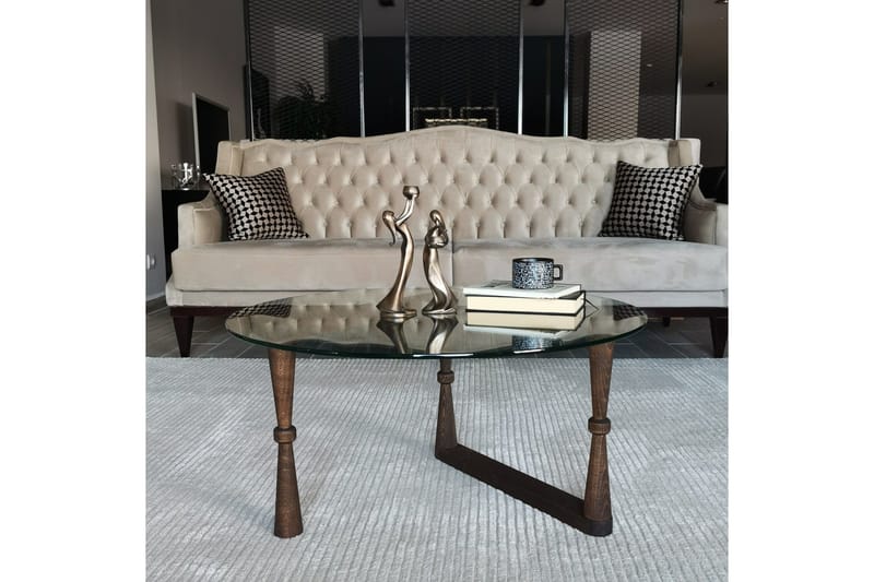 Sabani Sofabord 80 cm Rundt Formede Ben - Glas/Valnøddebrun - Møbler - Borde - Sofabord