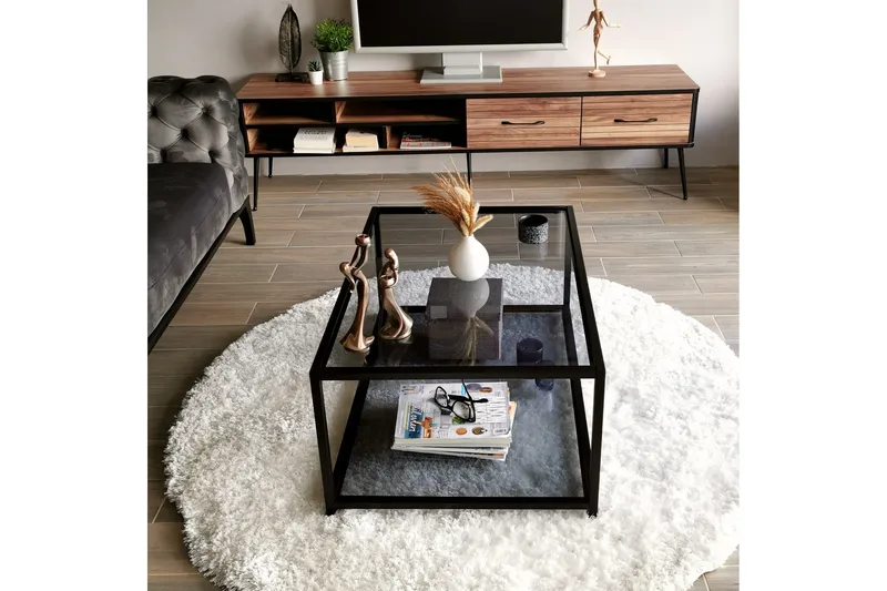 Sabani Sofabord 90 cm med Opbevaringshylde - Glas/Røgfarvet/Sort - Møbler - Borde - Sofabord