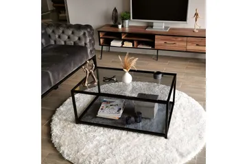 Sabani Sofabord 90 cm med Opbevaringshylde - Glas/Røgfarvet/Sort - Møbler - Borde - Sofabord