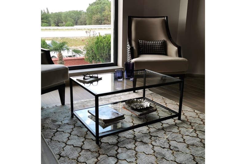 Sabani Sofabord 90 cm med Opbevaringshylde - Glas/Sort - Møbler - Borde - Sofabord