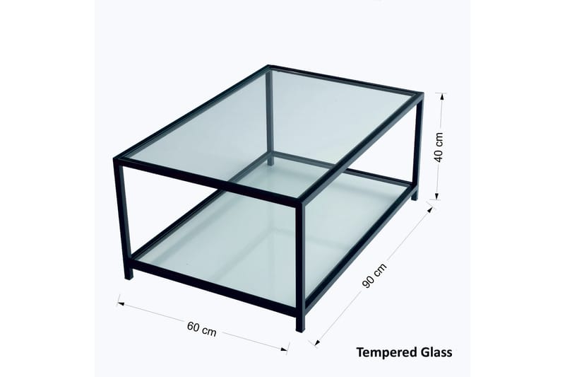 Sabani Sofabord 90 cm med Opbevaringshylde - Glas/Sort - Sofabord