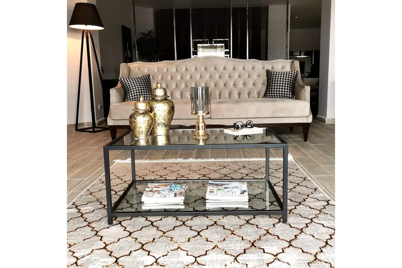 Sabani Sofabord 90 cm med Opbevaringshylde - Glas/Sort - Møbler - Borde - Sofabord