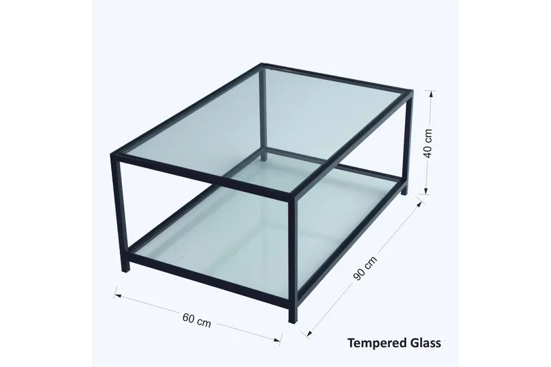 Sabani Sofabord 90 cm med Opbevaringshylde - Glas/Sort - Møbler - Borde - Sofabord