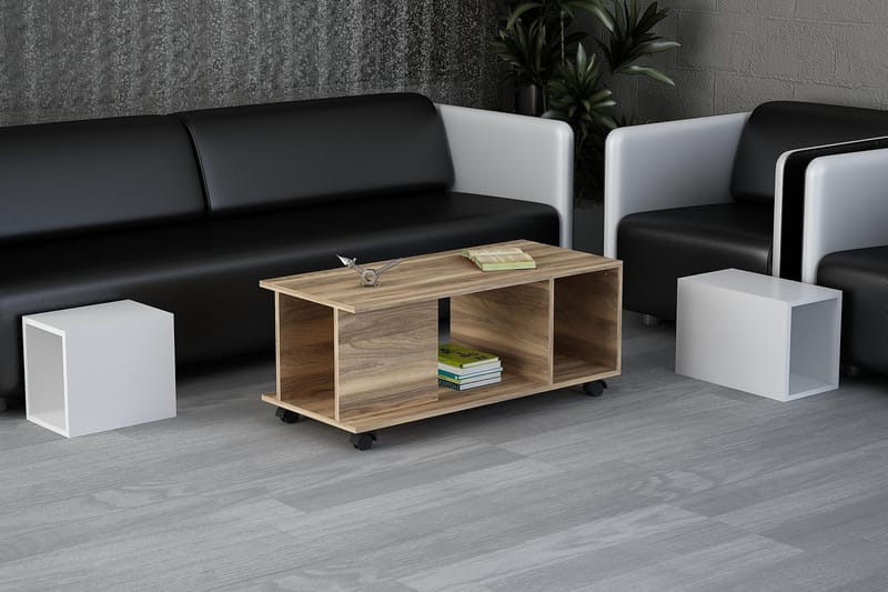 Saberit Sofabord 100 cm på Hjul - Hvid/Valnøddebrun - Sofabord - sofabord med hjul