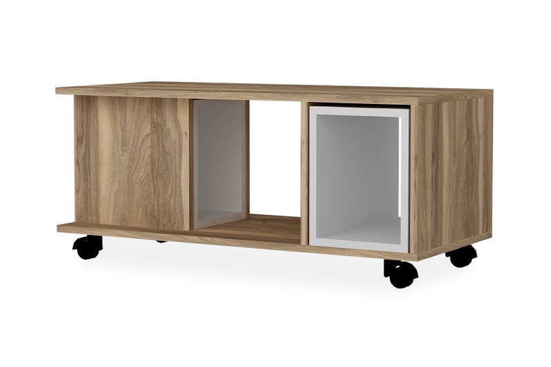 Saberit Sofabord 100 cm på Hjul - Hvid/Valnøddebrun - sofabord med hjul - Sofabord