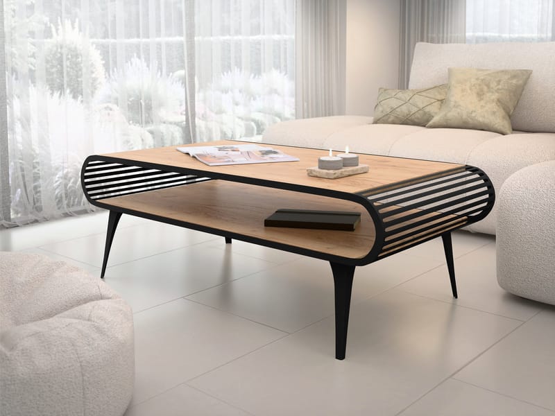 Salvaris Sofabord 120 cm - Sort med bordplade i naturligt trælook - Møbler - Borde - Sofabord