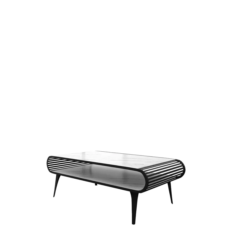 Salvaris Sofabord 120 cm, Sort med hvidt marmorlook