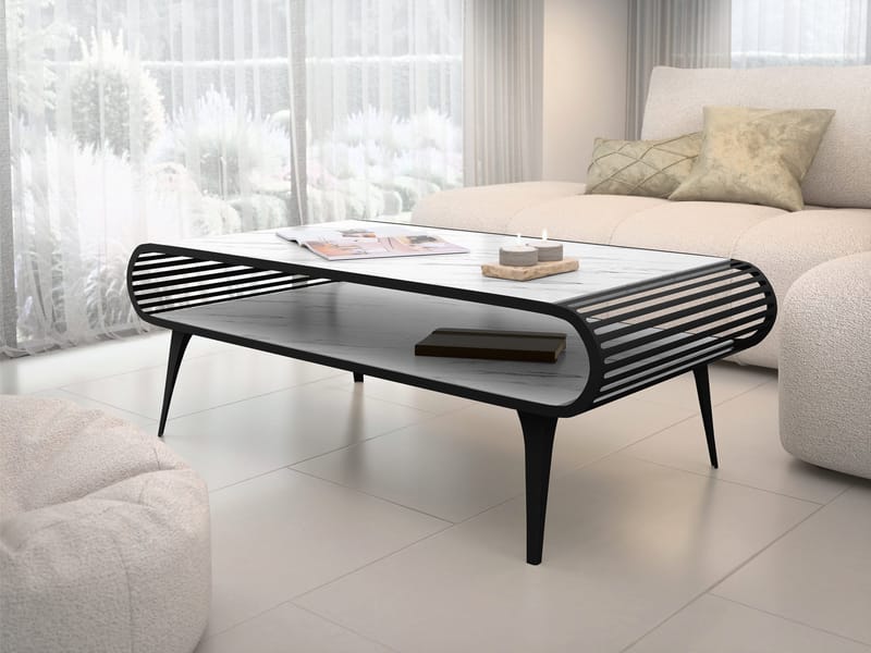 Salvaris Sofabord 120 cm - Sort med hvidt marmorlook - Møbler - Borde - Sofabord