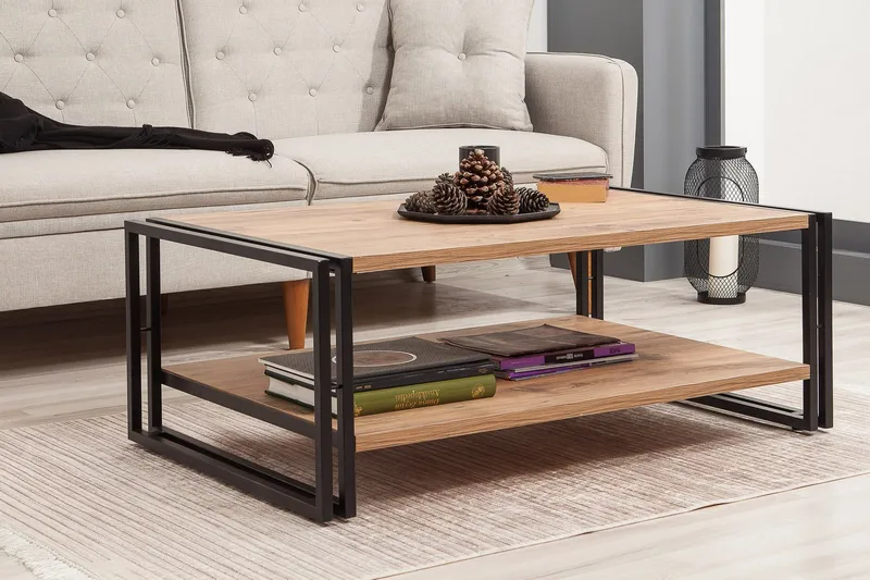 Sapphira Sofabord 110 cm med Opbevaring Hylde - Træ/Sort - Møbler - Borde - Sofabord