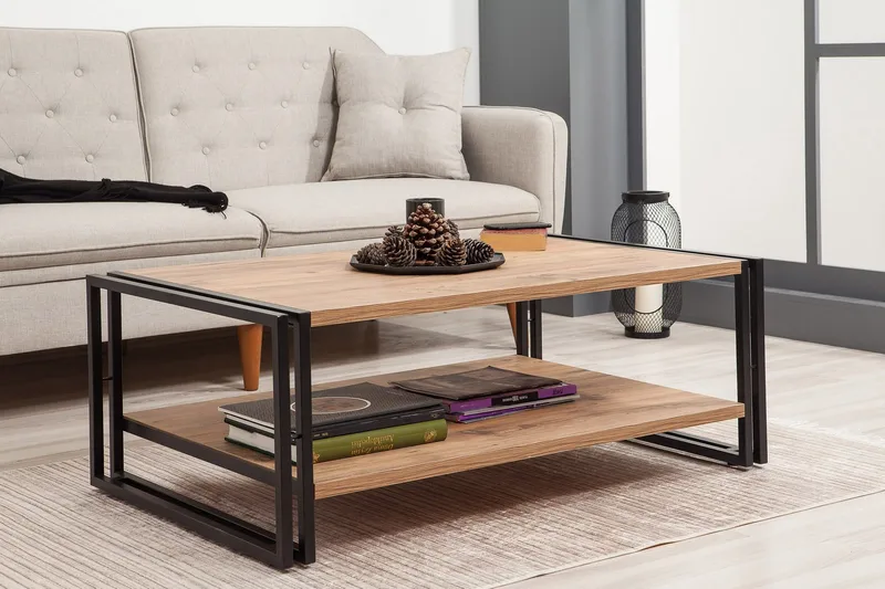 Sapphira Sofabord 110 cm med Opbevaring Hylde - Træ/Sort - Møbler - Borde - Sofabord