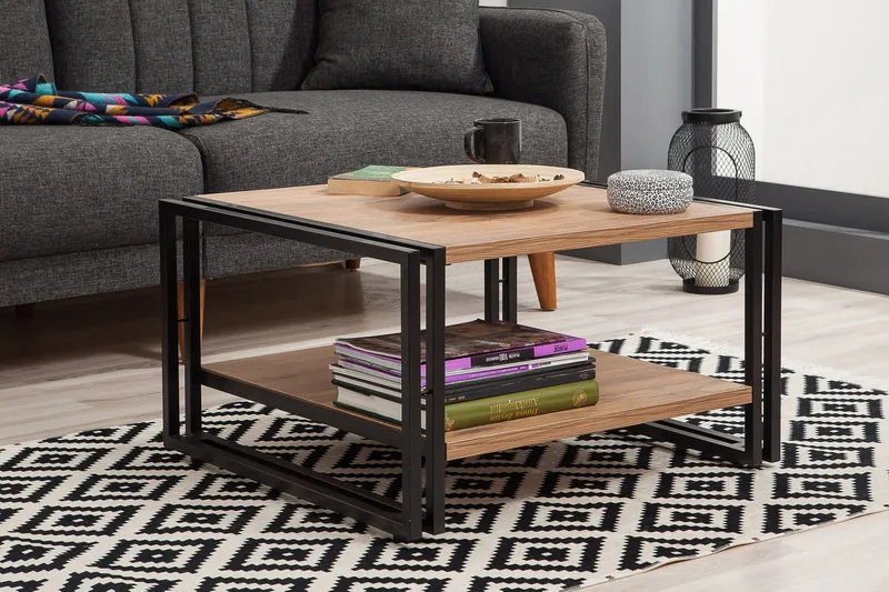 Sapphira Sofabord 70 cm med Opbevaring Hylde - Træ/Sort - Møbler - Borde - Sofabord