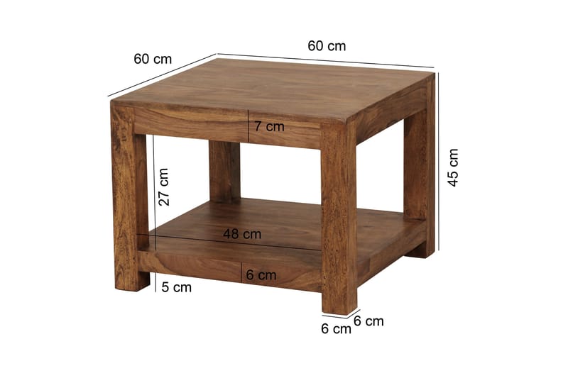 Sarahrose Sofabord 60 cm med Opbevaring Hylde - Massivt Træ - Møbler - Borde - Sofabord