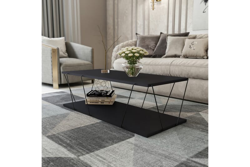 Sarnate Sofabord 120 cm med Opbevaringshylde - Antracit/Sort - Møbler - Borde - Sofabord