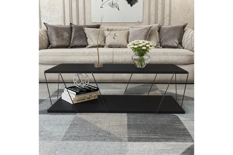 Sarnate Sofabord 120 cm med Opbevaringshylde - Antracit/Sort - Møbler - Borde - Sofabord