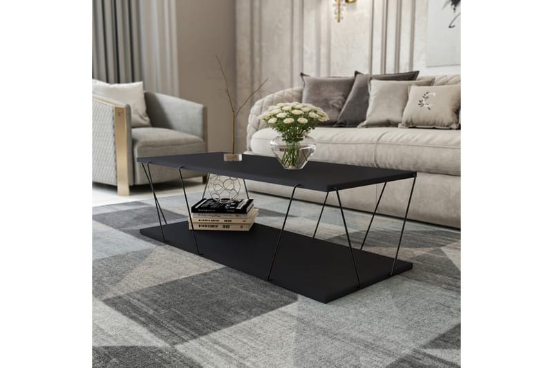 Sarnate Sofabord 120 cm med Opbevaringshylde - Antracit/Sort - Møbler - Borde - Sofabord