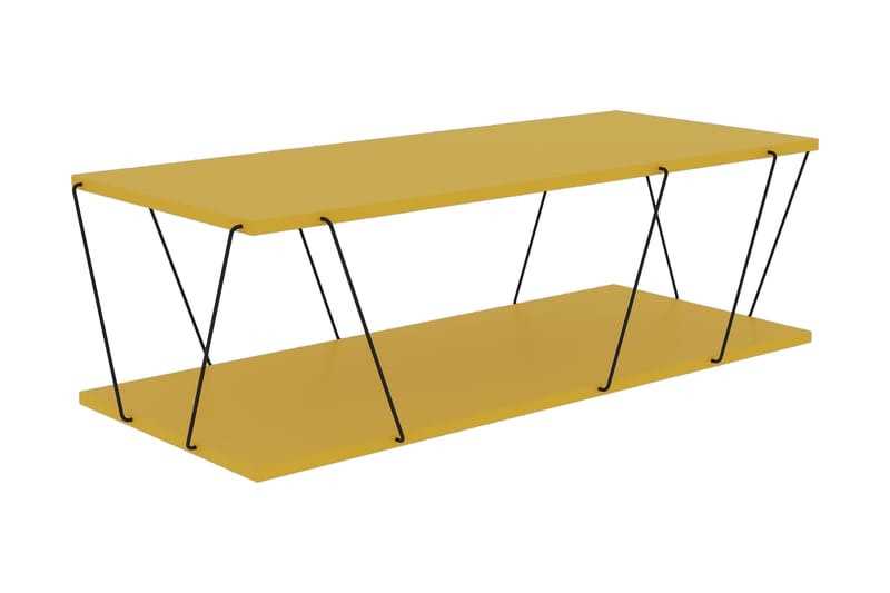 Sarnate Sofabord 120 cm med Opbevaringshylde - Gul/Sort - Sofabord - Semmenfoldeligt bord - Spejlbord - Sofabord med opbevaring - sofabord med hjul - Hæve sænke sofabord