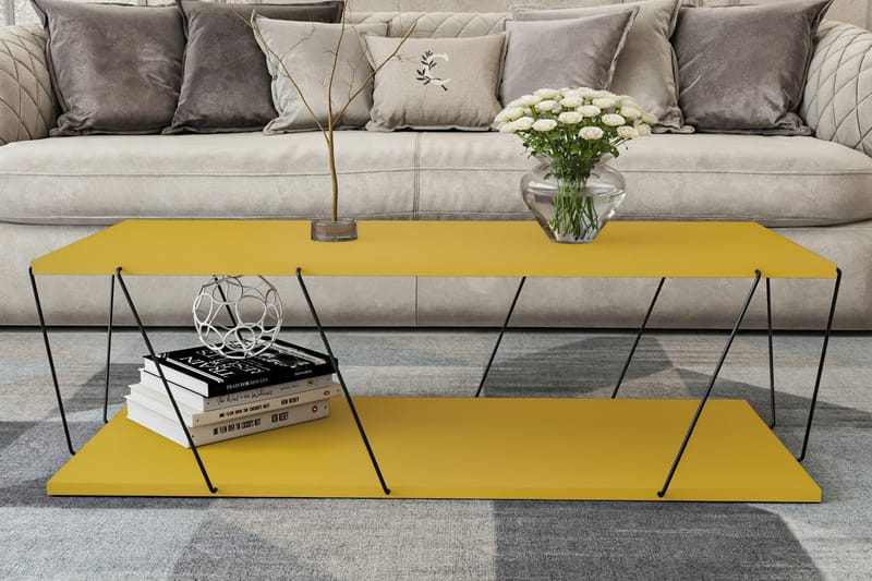 Sarnate Sofabord 120 cm med Opbevaringshylde - Gul/Sort - Møbler - Borde - Sofabord