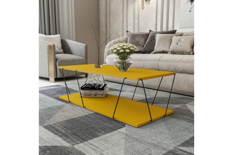 Sarnate Sofabord 120 cm med Opbevaringshylde - Gul/Sort - Møbler - Borde - Sofabord