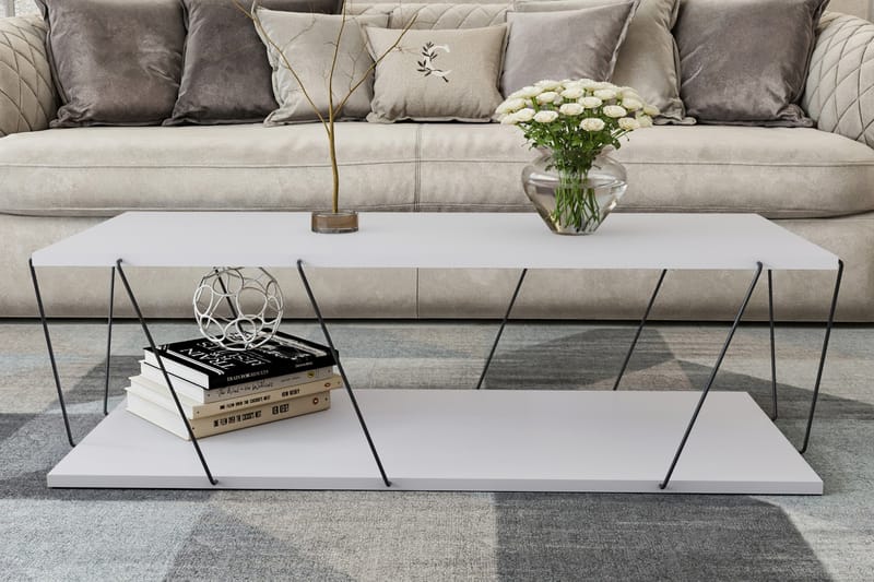Sarnate Sofabord 120 cm med Opbevaringshylde - Hvid/Sort - Sofabord