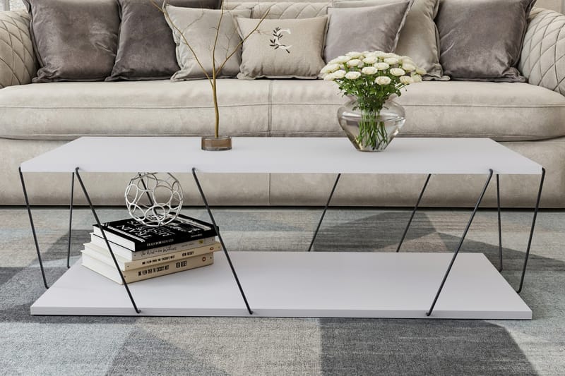 Sarnate Sofabord 120 cm med Opbevaringshylde - Hvid/Sort - Møbler - Borde - Sofabord