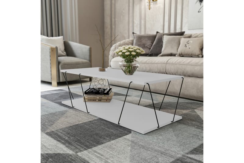 Sarnate Sofabord 120 cm med Opbevaringshylde - Hvid/Sort - Sofabord