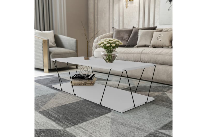 Sarnate Sofabord 120 cm med Opbevaringshylde - Hvid/Sort - Møbler - Borde - Sofabord