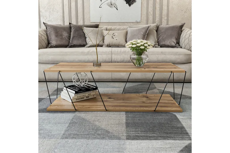 Sarnate Sofabord 120 cm med Opbevaringshylde - Natur/Sort - Møbler - Borde - Sofabord