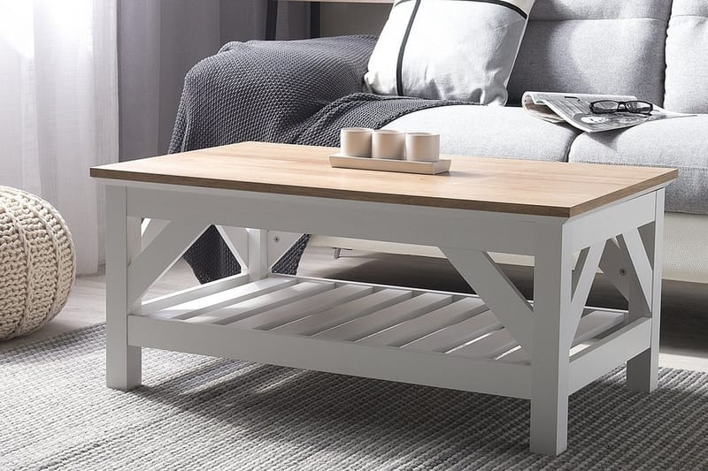 Savanha Sofabord 101 cm med Opbevaring Hylde - Lysebrun/Hvid - Møbler - Borde - Sofabord