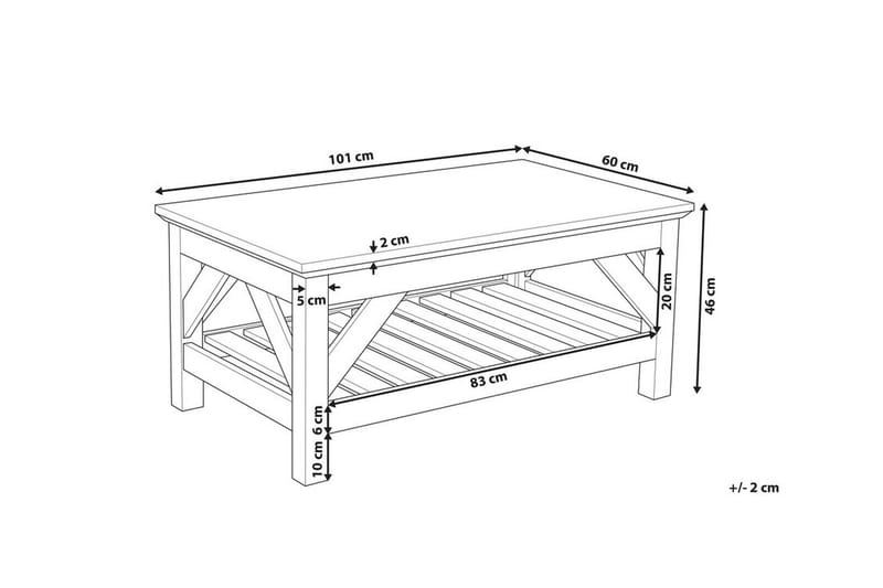 Savanha Sofabord 101 cm med Opbevaring Hylde - Lysebrun/Hvid - Sofabord