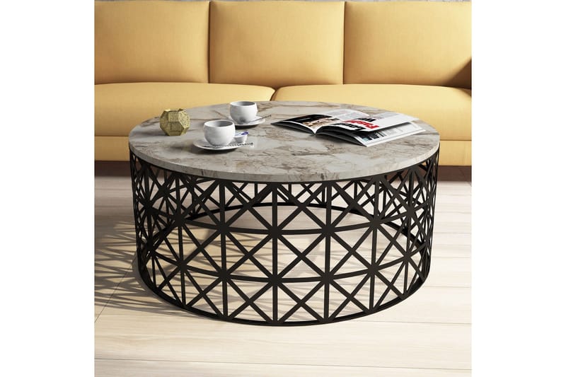 Schammel Sofabord 90 cm Rundt Marmormønster - Hvid/Sort - Møbler - Borde - Sofabord