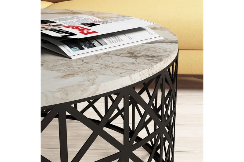 Schammel Sofabord 90 cm Rundt Marmormønster - Hvid/Sort - Møbler - Borde - Sofabord