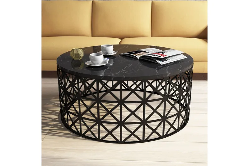 Schammel Sofabord 90 cm Rundt Marmormønster - Sort - Møbler - Borde - Sofabord