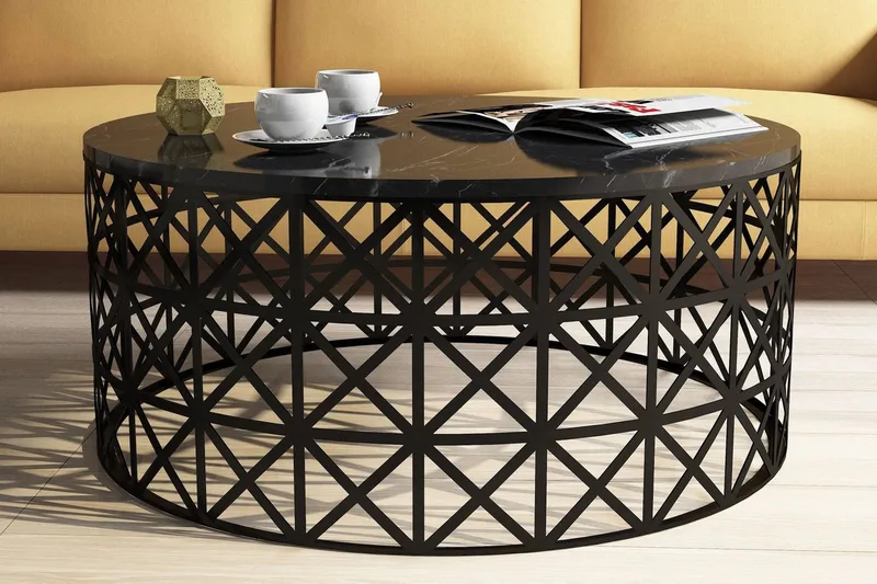 Schammel Sofabord 90 cm Rundt Marmormønster - Sort - Møbler - Borde - Sofabord