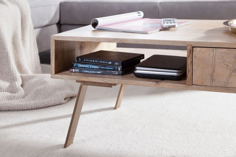 Sekuterski Sofabord 95 cm med Opbevaring Skuffe + Hylde - Massivt Træ - Møbler - Borde - Sofabord - Sofabord med opbevaring