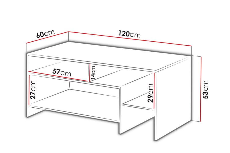 Shirley Sofabord 120 cm med Opbevaring Hylder - Hvid/Egefarvet - Møbler - Borde - Sofabord