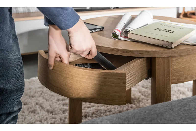 Simple Sofabord 54 cm Rundt med Opbevaring Hylde Natur - VOX - Møbler - Borde - Sofabord