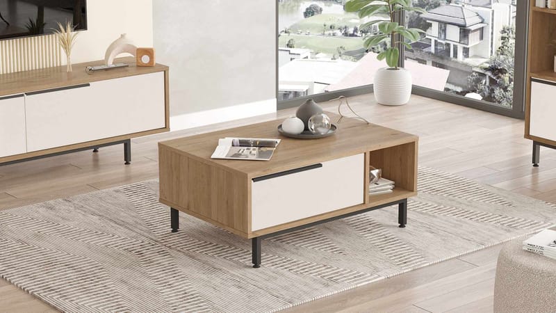 Sofabord Skye Decor Cleo Shelf (90 x 37,6 x 60 cm) Naturhvid - Natur og hvid - Møbler - Borde - Sofabord