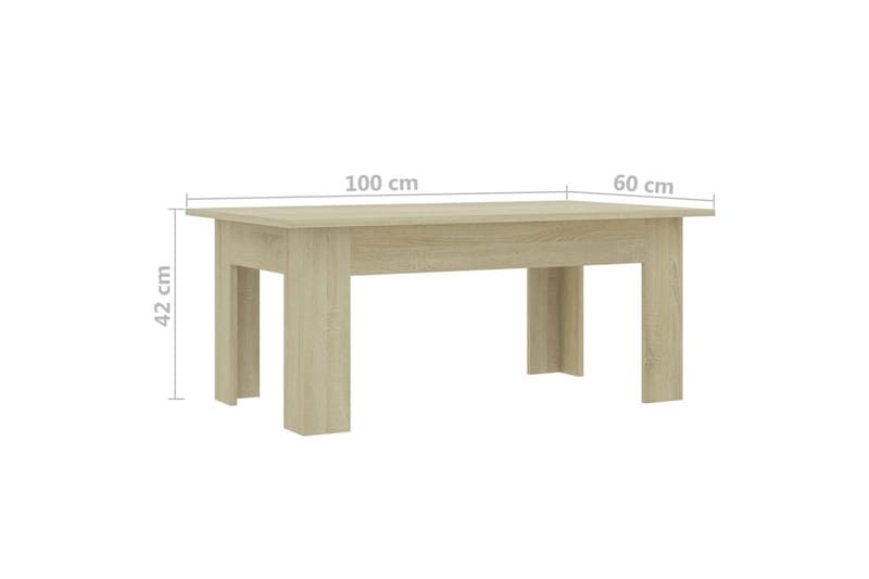 sofabord 100 x 60 x 42 cm spånplade sonoma-eg - Brun - Sofabord