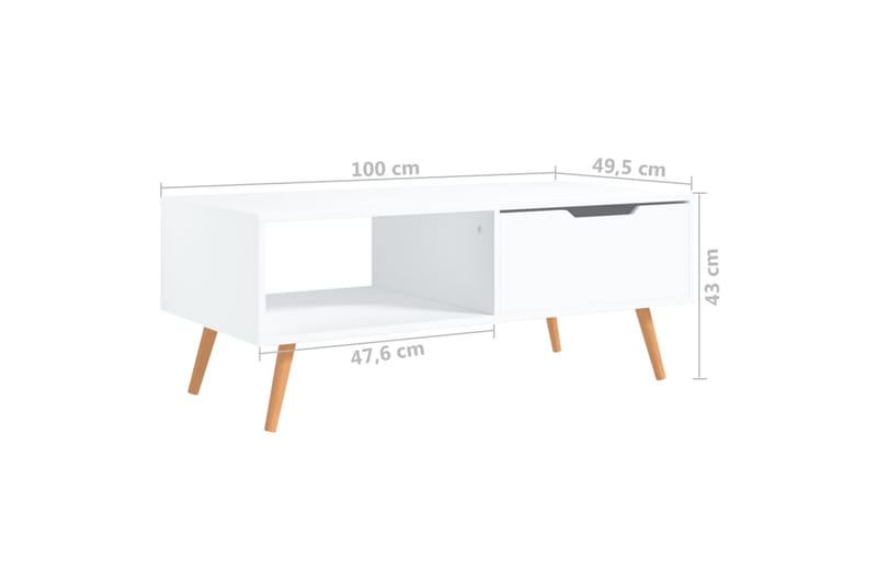 sofabord 100x49,5x43 cm spånplade hvid - Hvid - Sofabord