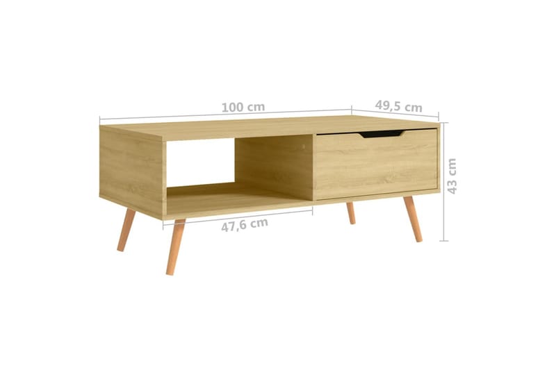 sofabord 100x49,5x43 cm spånplade sonoma-eg - Brun - Sofabord