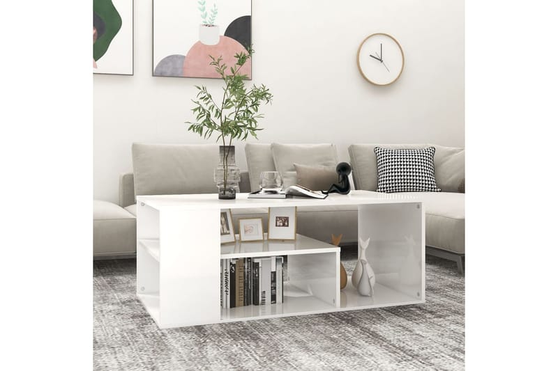 sofabord 100x50x40 cm spånplade hvid højglans - Hvid - Sofabord