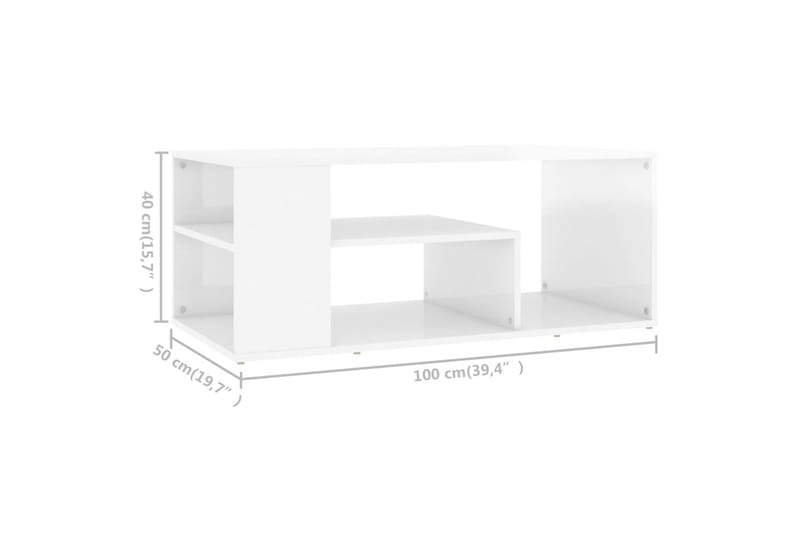 sofabord 100x50x40 cm spånplade hvid højglans - Hvid - Sofabord