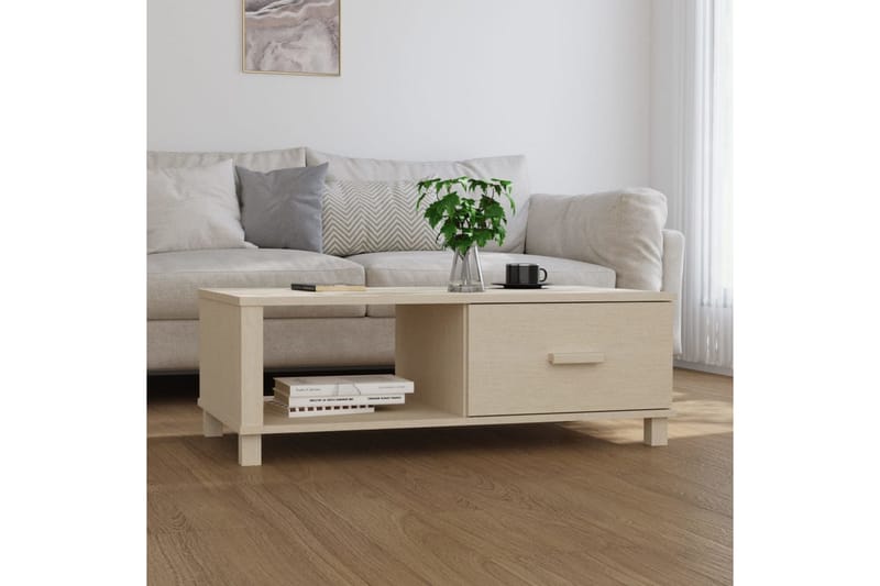 sofabord 100x55x35 cm massivt fyrretræ gyldenbrun - Brun - Sofabord