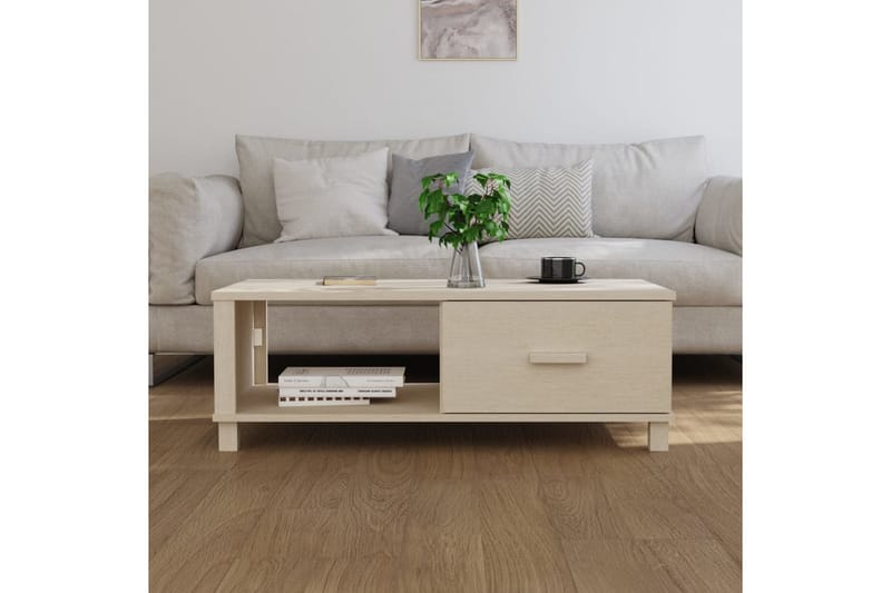 sofabord 100x55x35 cm massivt fyrretræ gyldenbrun - Brun - Sofabord
