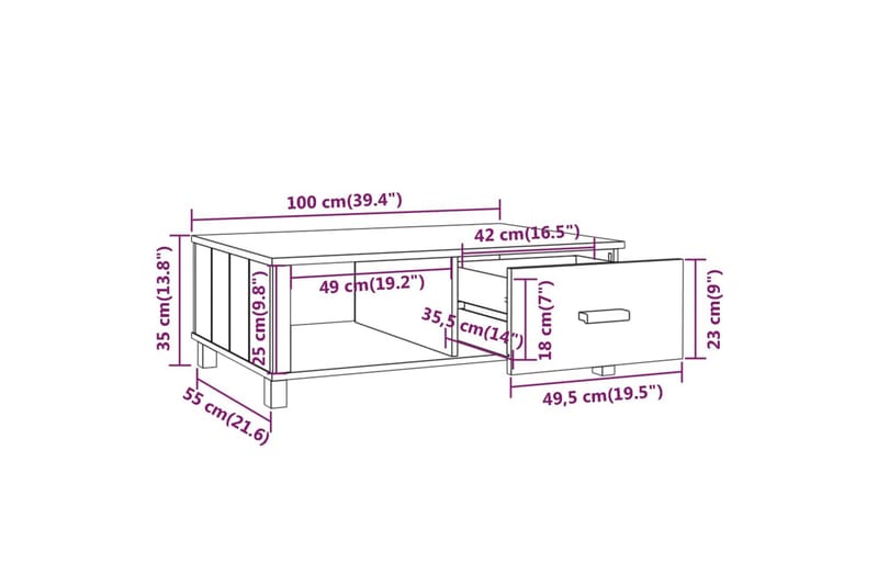 sofabord 100x55x35 cm massivt fyrretræ hvid - Hvid - Sofabord