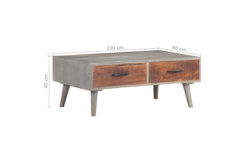 Sofabord 100x60x40 cm massivt ru mangotræ grå - Grå - Møbler - Borde - Sofabord