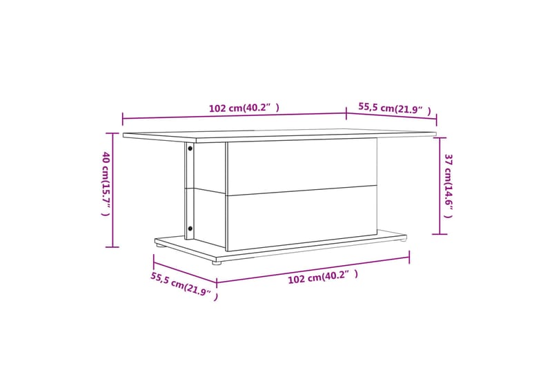 sofabord 102x55,5x40 cm spånplade hvid højglans - Hvid - Møbler - Borde - Sofabord