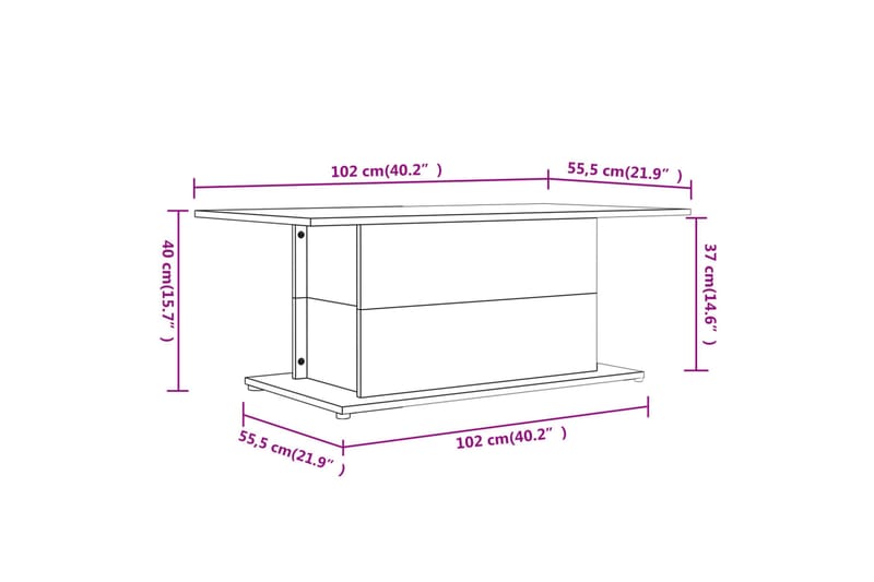 sofabord 102x55,5x40 cm spånplade hvid højglans - Hvid - Sofabord