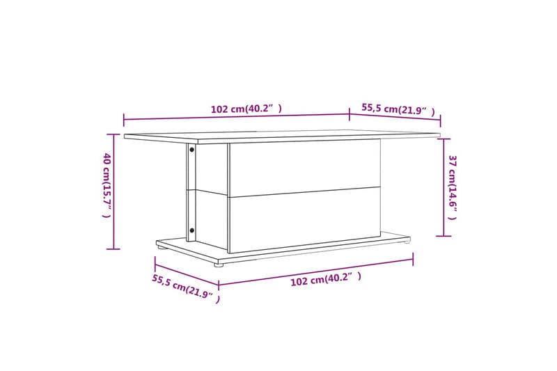 sofabord 102x55,5x40 cm spånplade hvid - Hvid - Sofabord